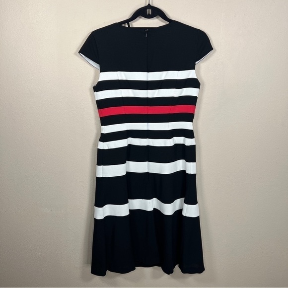SIZE 2 ANNE KLEIN BLACK RED WHITE STRIPED DRESS EVENT PARTY STRIPES COLORBLOCK - Picture 4 of 9
